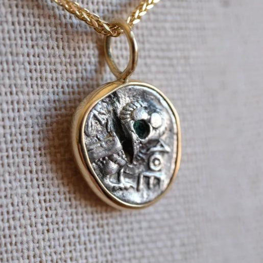 Athena & Owl | Greek Levant, 5th Century BC | Silver Drachm in 18k Gold