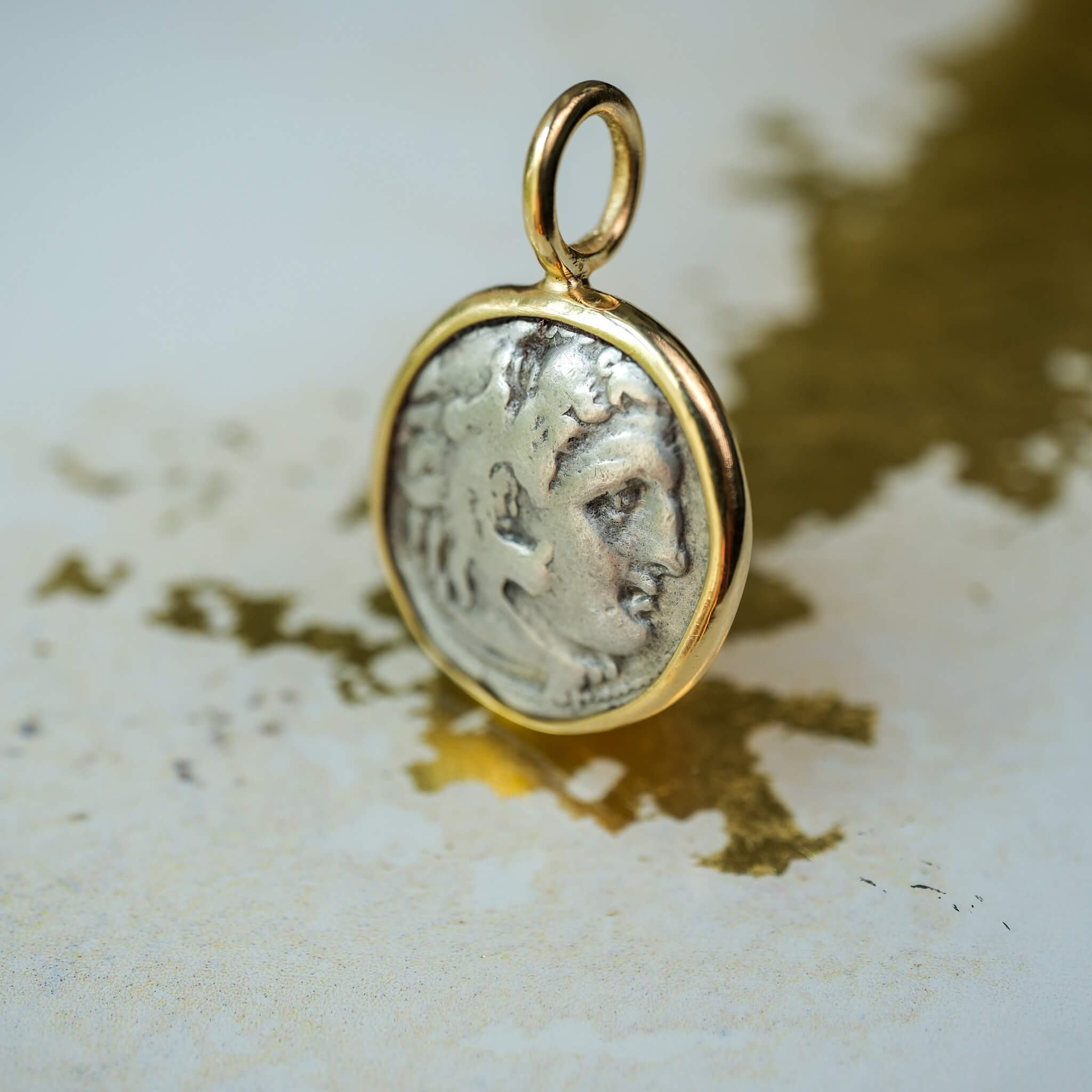 Alexander the Great – Silver Drachm Pendant in Solid 18k Gold