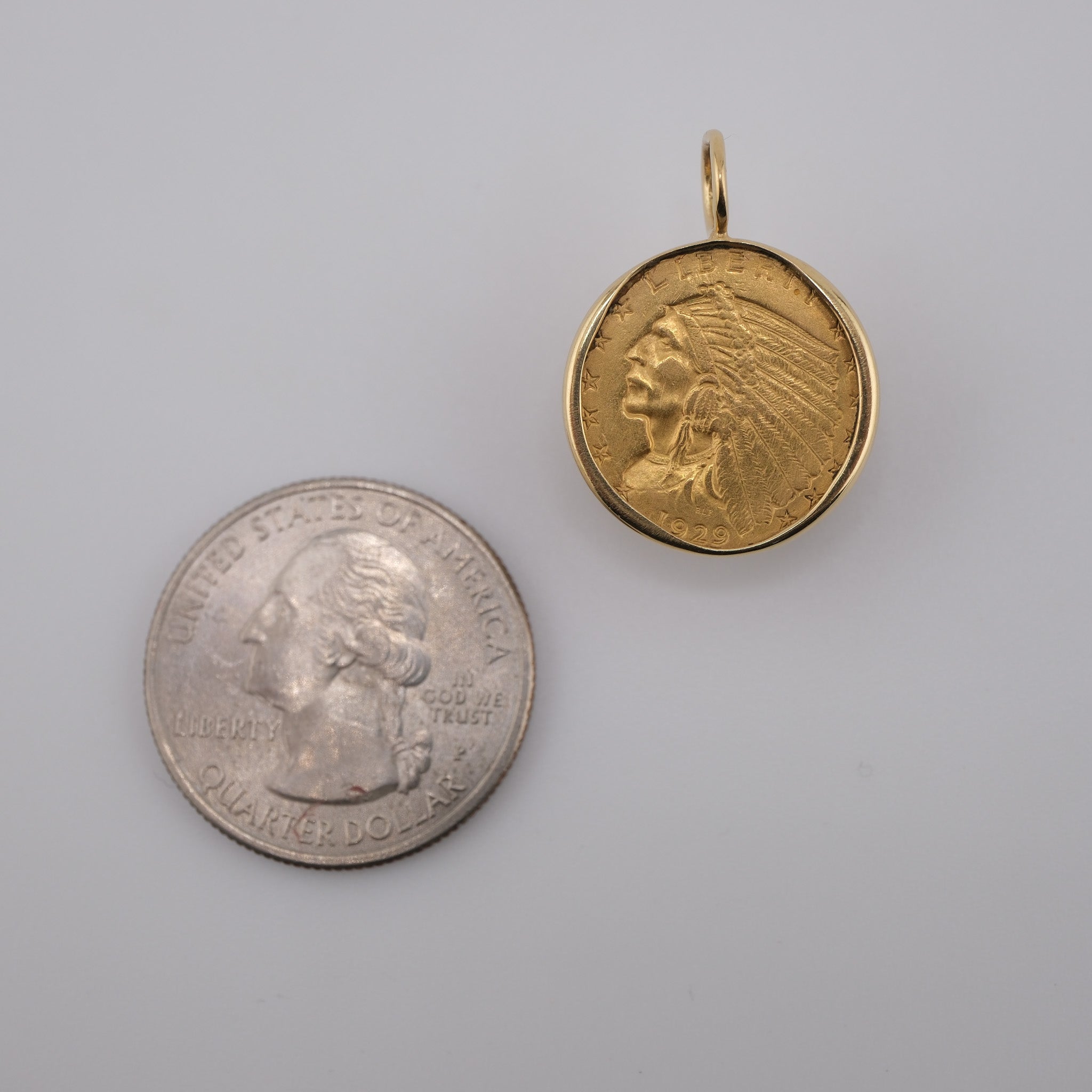 Indian Head Quarter Eagle – U.S. Gold Coin Pendant in 18k Gold with 14k Chain (The Peregrine Collection)