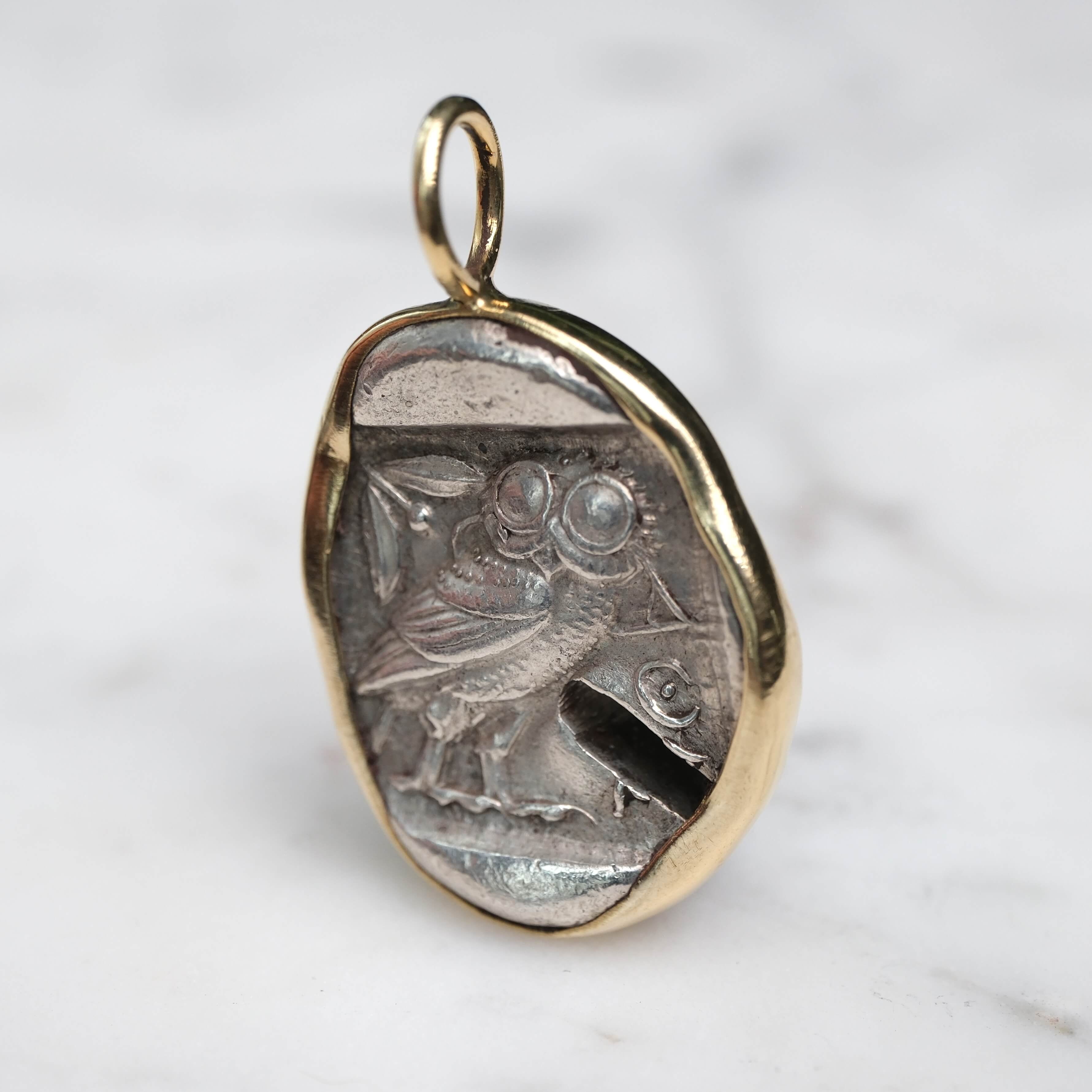 Athenian Owl set in 18k Gold
