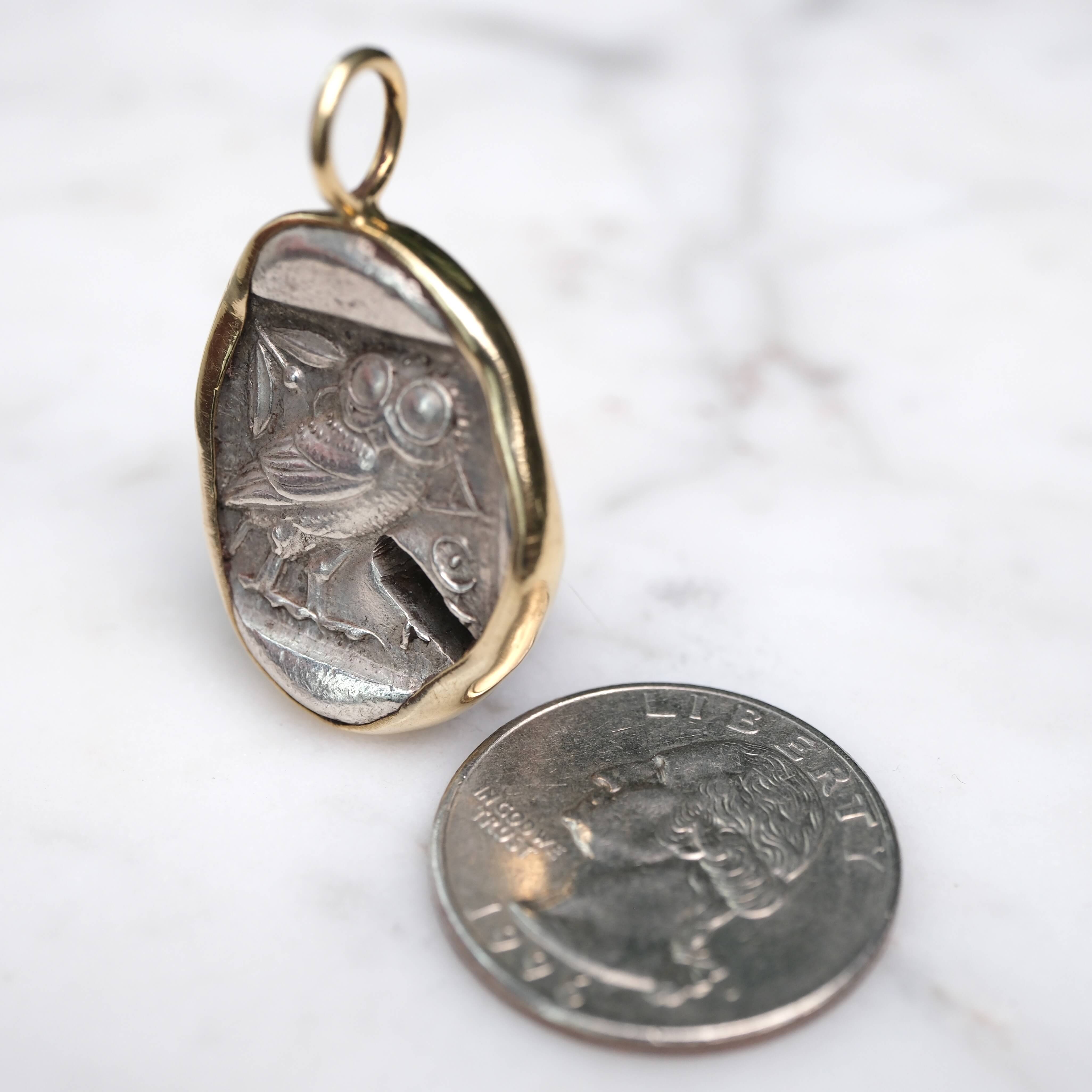 Athenian Owl set in 18k Gold