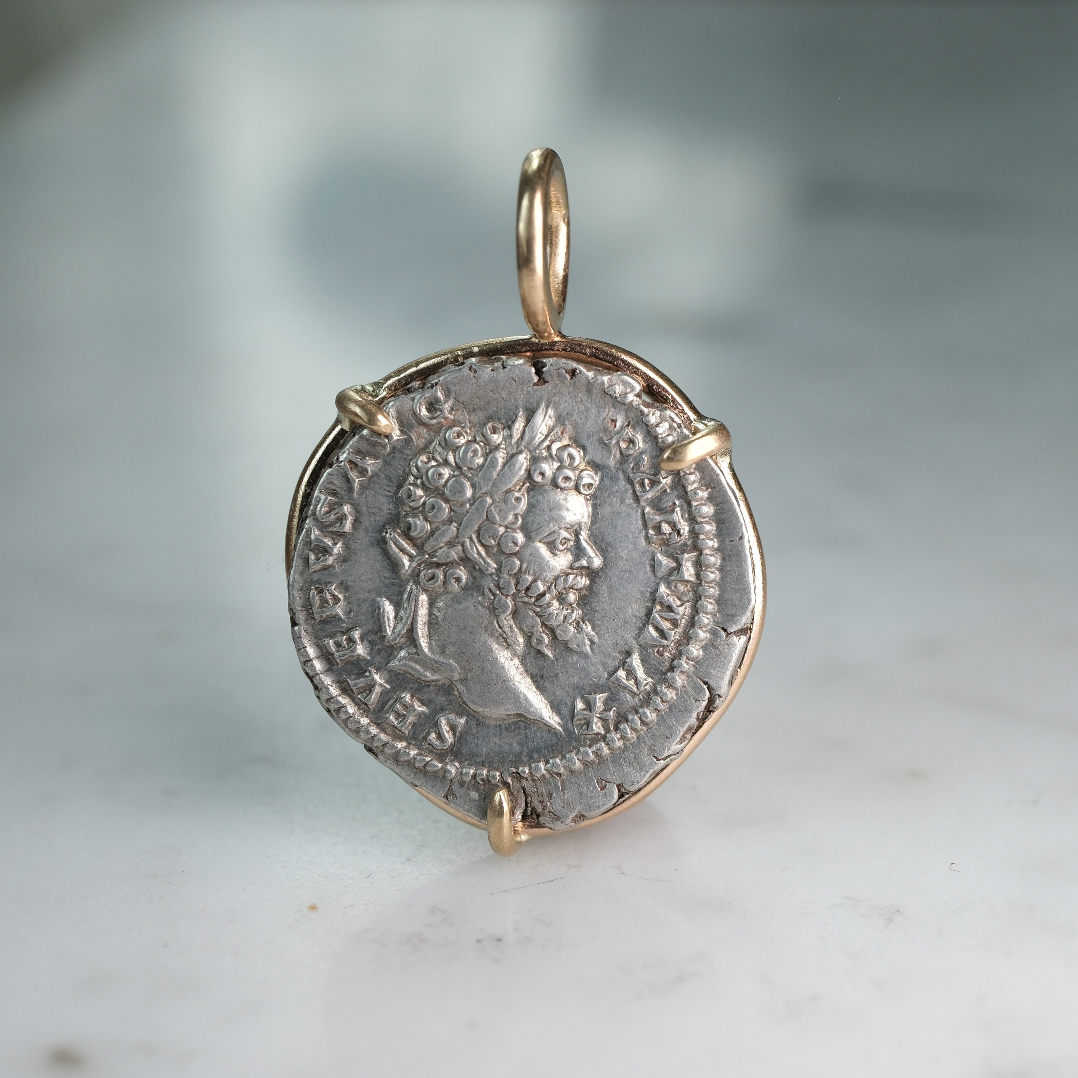 Septimius Severus Victory Denarius Pendant in 18k Gold