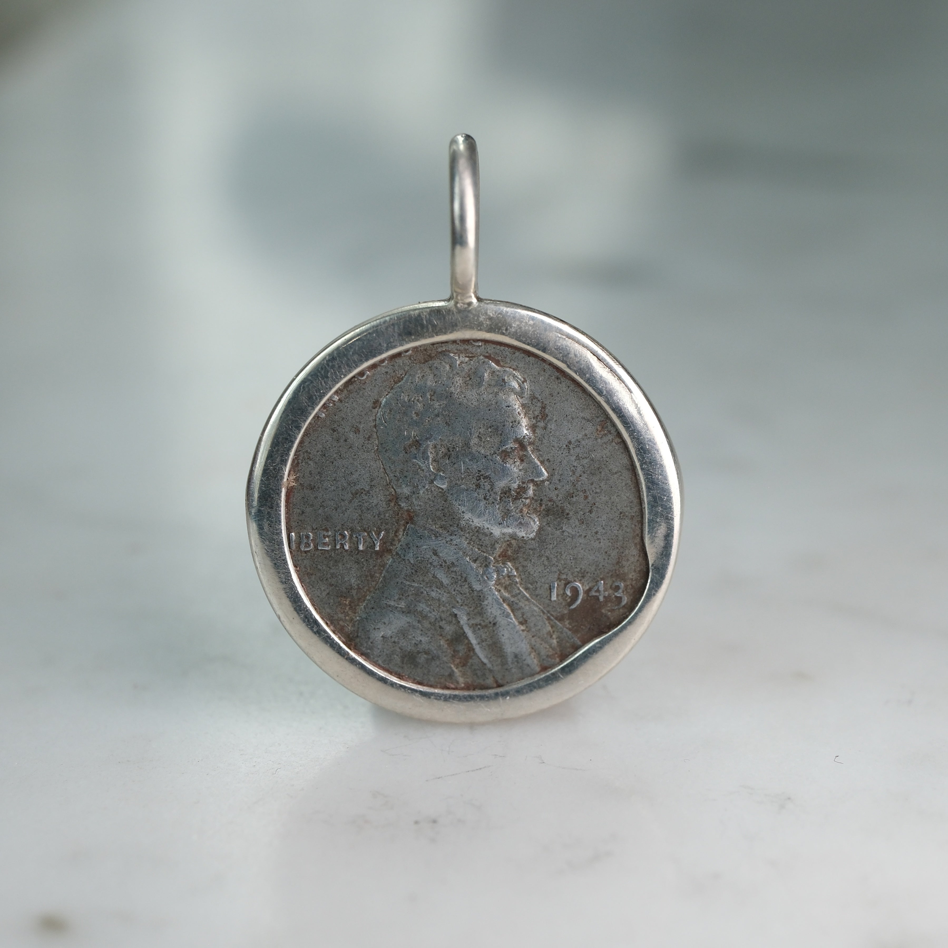 Authentic WWII Coin 1943 Steel Lincoln Cent Pendant