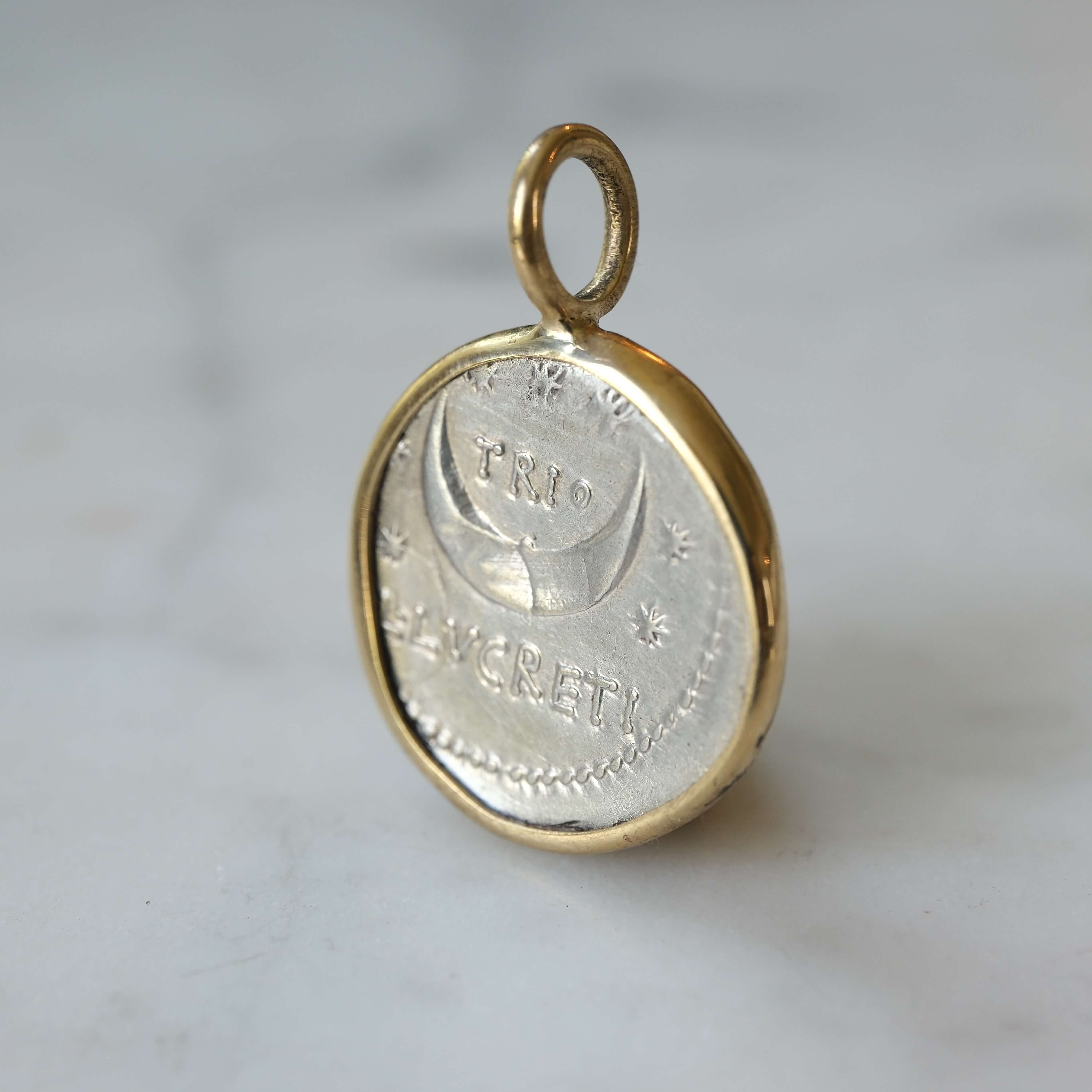 Roman Republican Denarius Pendant | Sol and the Seven Stars in 18k Gold