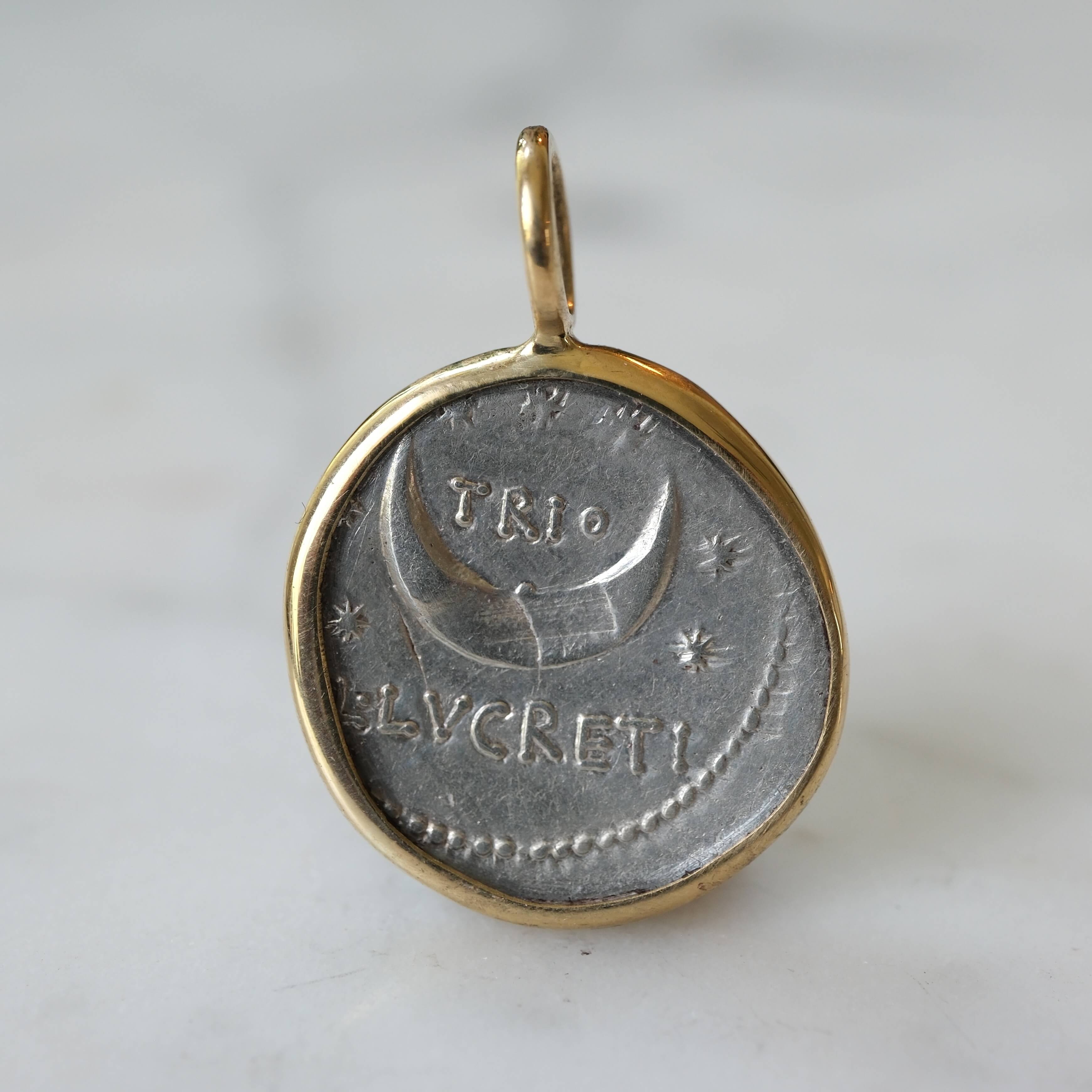 Roman Republican Denarius Pendant | Sol and the Seven Stars in 18k Gold