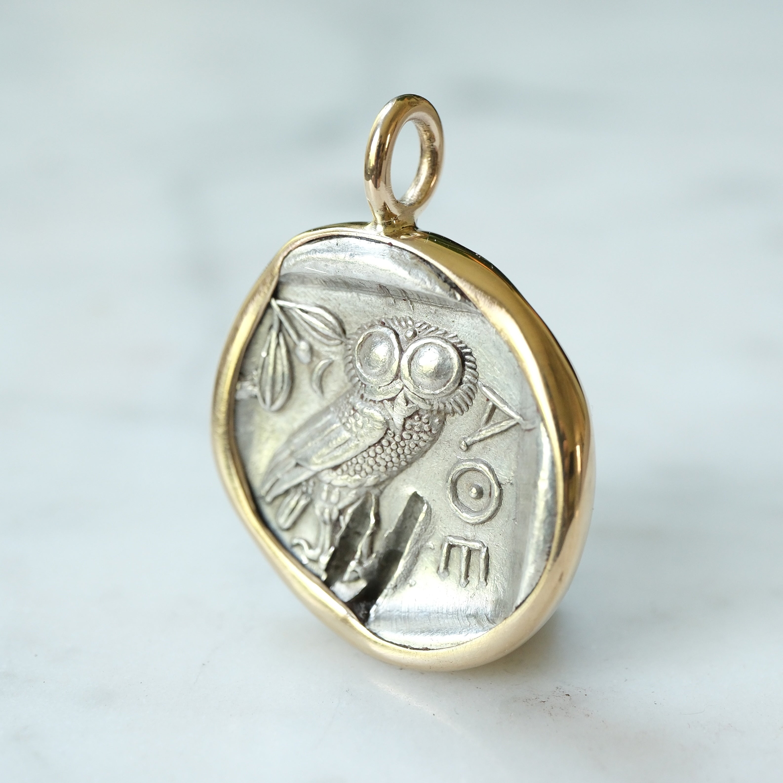 Athenian Owl Silver Drachm in 14k Gold #6