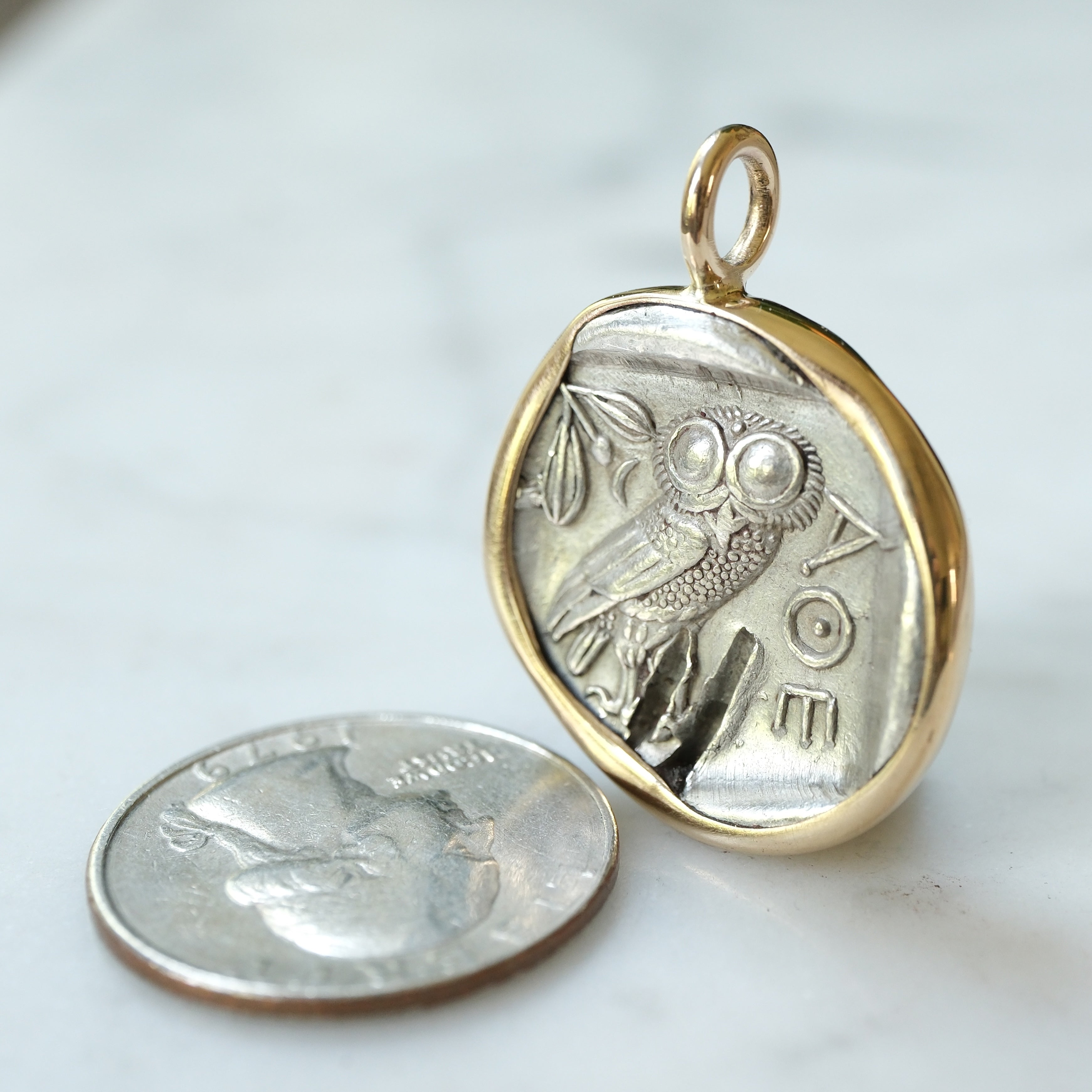 Athenian Owl Silver Drachm in 14k Gold #6