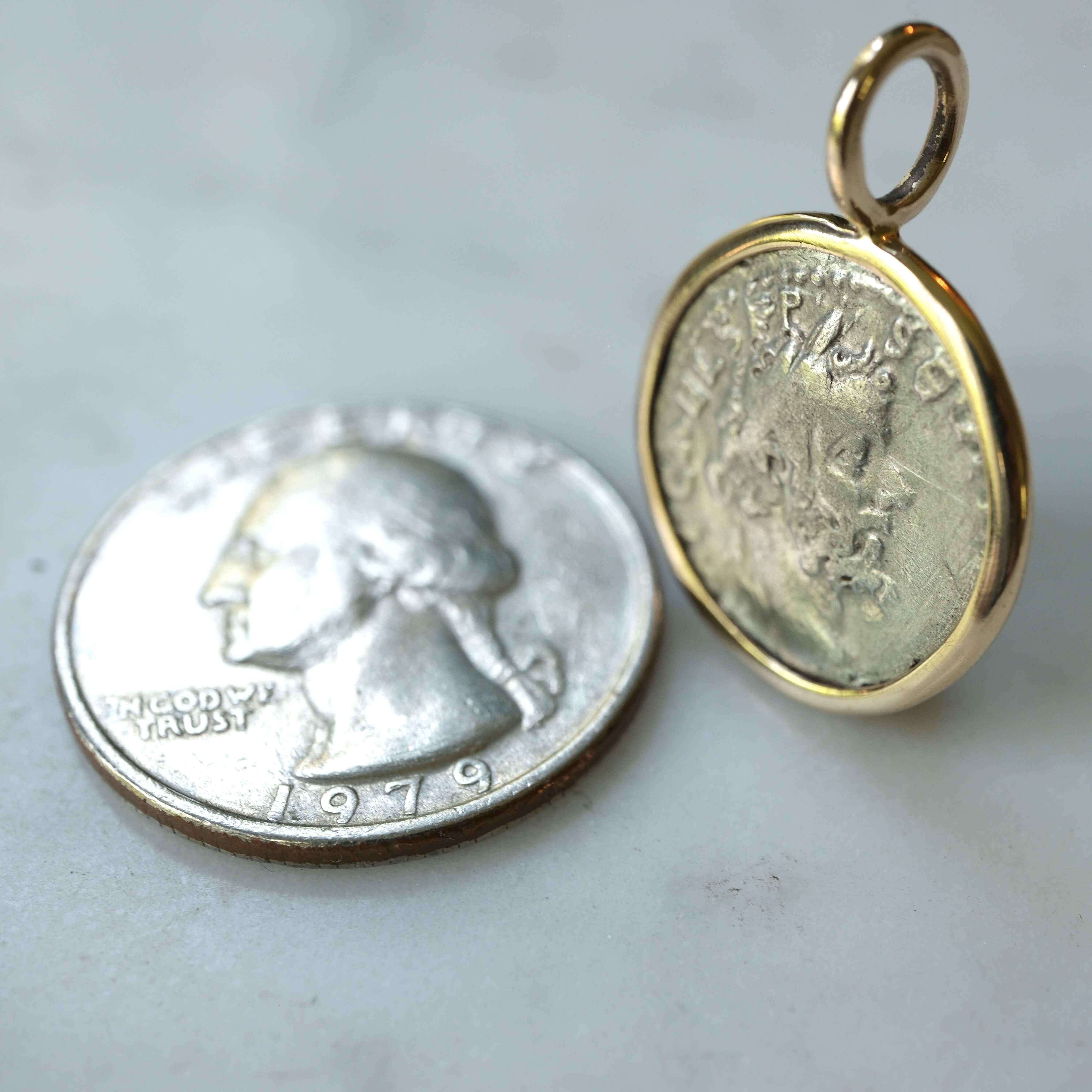 Roman Republican Denarius Pendant | Sol and the Seven Stars in 18k Gold