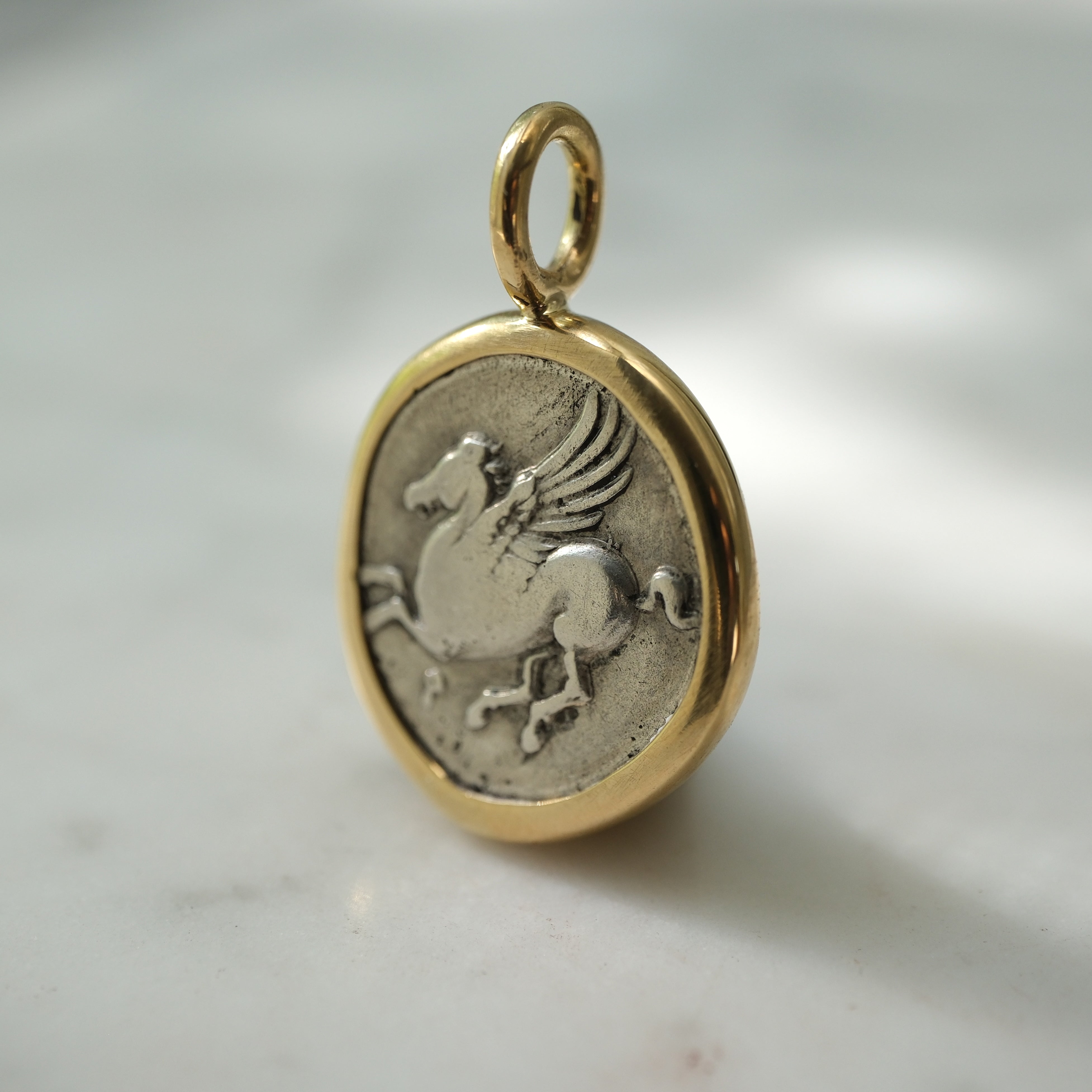 Corinthian Pegasos (Athena and Hermes) Pendant in Handcrafted 14k Gold