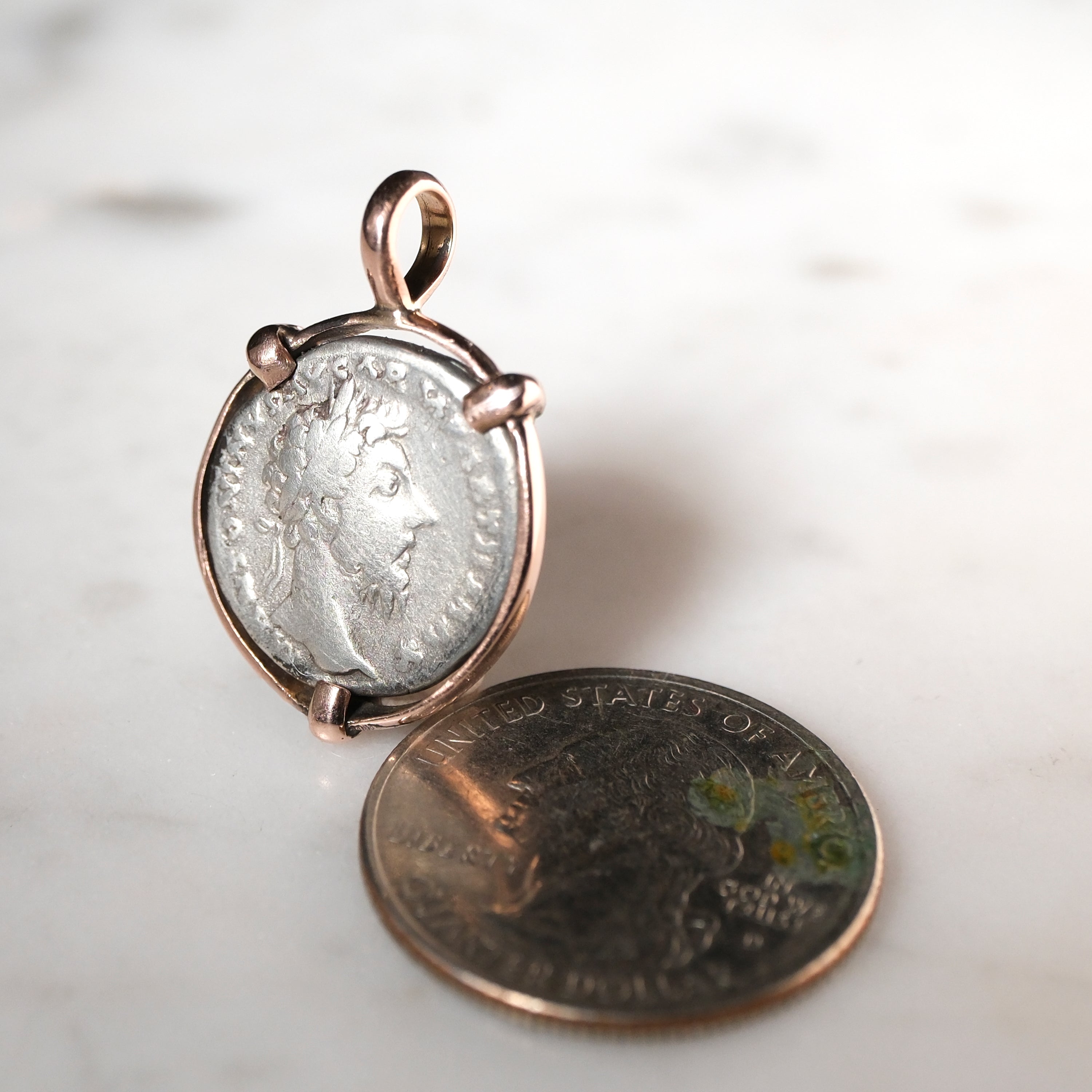 Marcus Aurelius Silver Denarius - Pax In Rose Gold