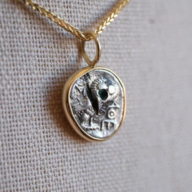 Athena & Owl | Greek Levant, 5th Century BC | Silver Drachm in 18k Gold