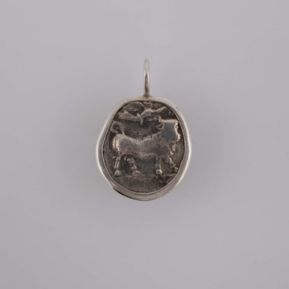 Neapolis – Silver Didrachm Pendant with Man-Headed Bull & Nymph (c. 320–300 BC) | Set in Sterling Silver