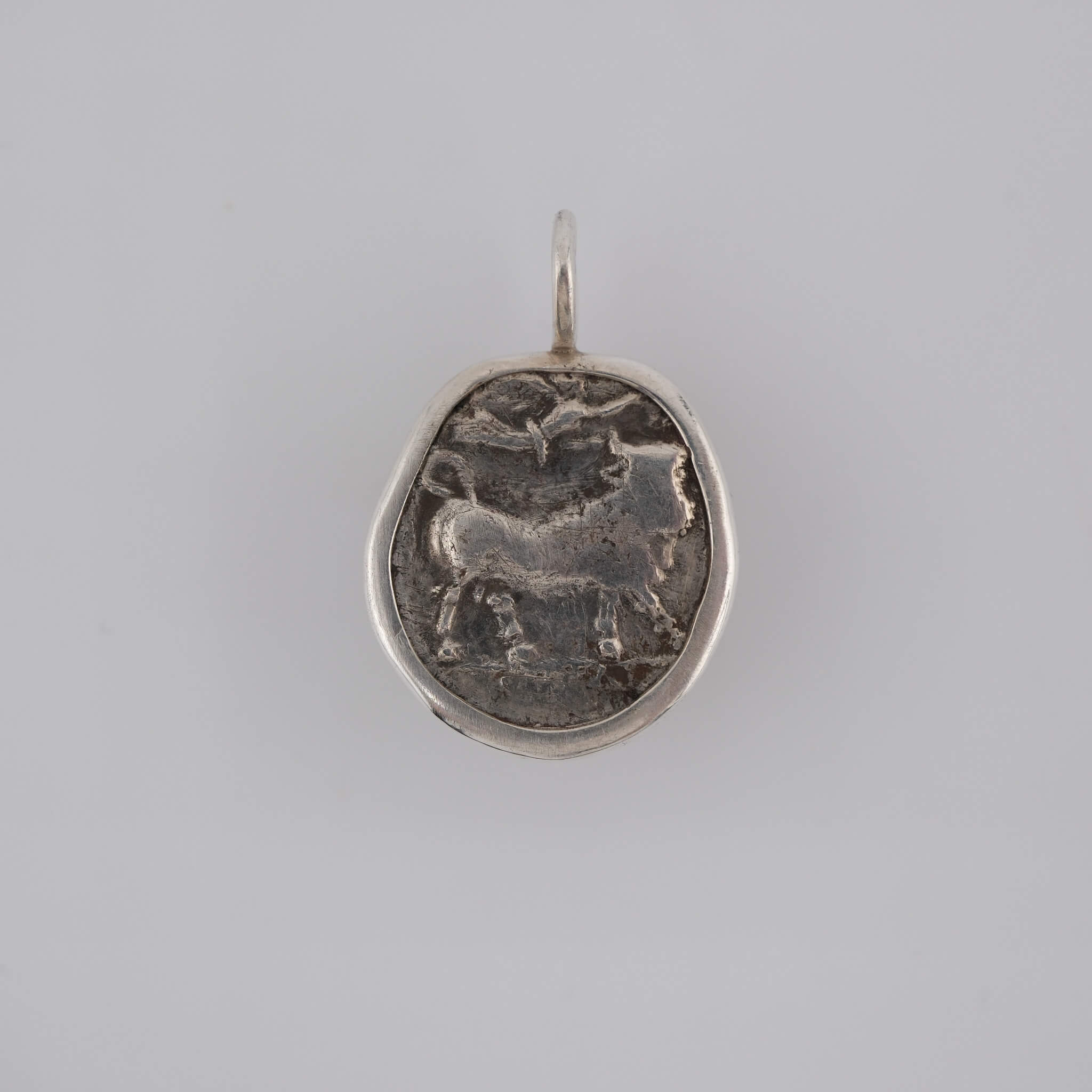Neapolis – Silver Didrachm Pendant with Man-Headed Bull & Nymph (c. 320–300 BC) | Set in Sterling Silver