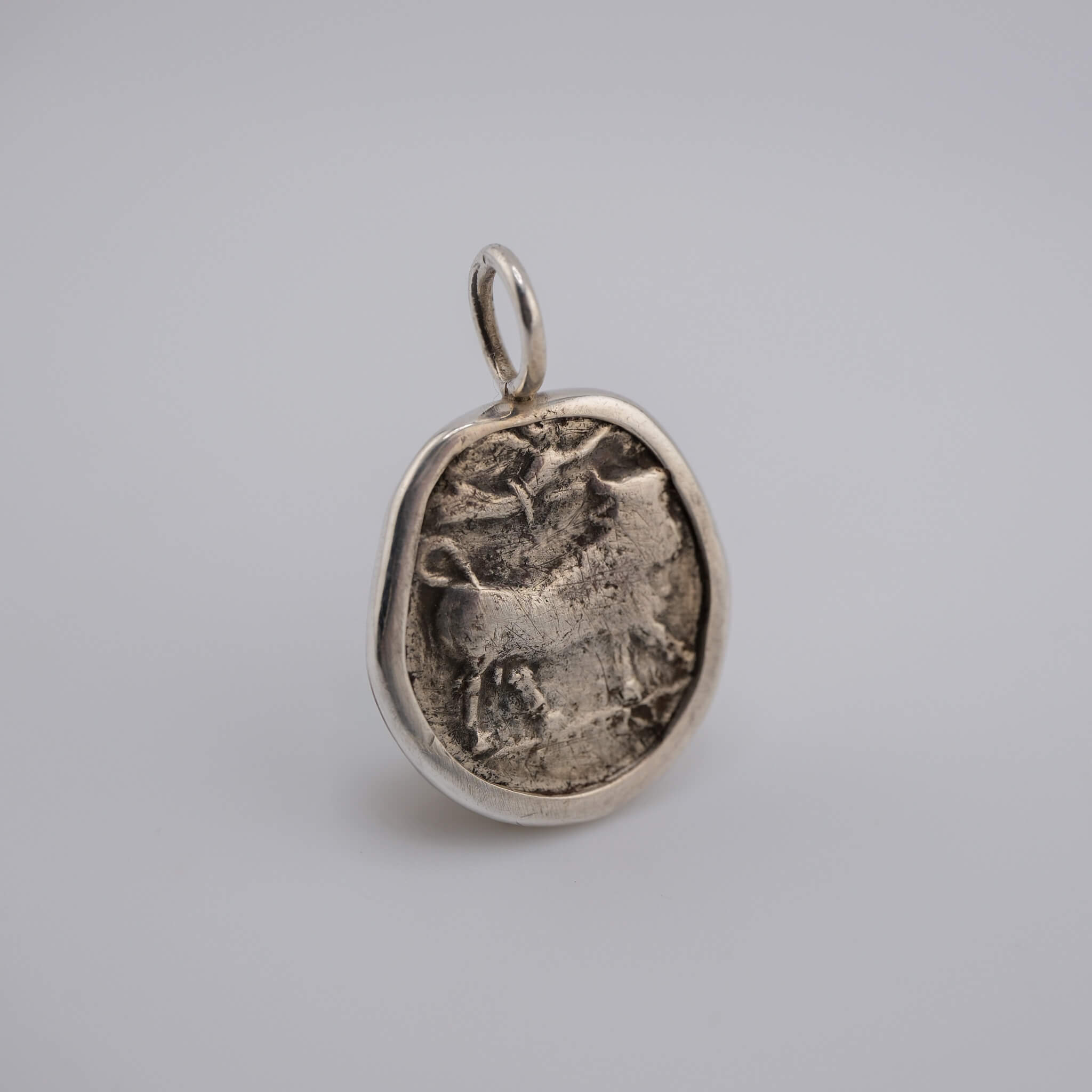 Neapolis – Silver Didrachm Pendant with Man-Headed Bull & Nymph (c. 320–300 BC) | Set in Sterling Silver
