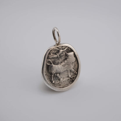 Neapolis – Silver Didrachm Pendant with Man-Headed Bull & Nymph (c. 320–300 BC) | Set in Sterling Silver