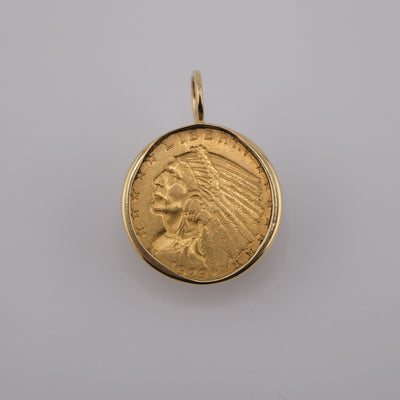 Indian Head Quarter Eagle – U.S. Gold Coin Pendant in 18k Gold with 14k Chain (The Peregrine Collection)