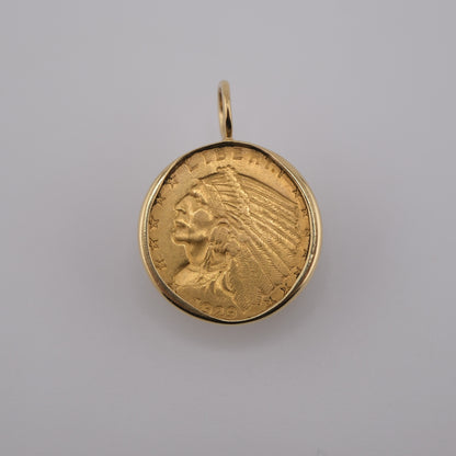 Indian Head Quarter Eagle – U.S. Gold Coin Pendant in 18k Gold with 14k Chain (The Peregrine Collection)