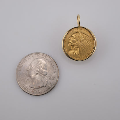 Indian Head Quarter Eagle – U.S. Gold Coin Pendant in 18k Gold with 14k Chain (The Peregrine Collection)