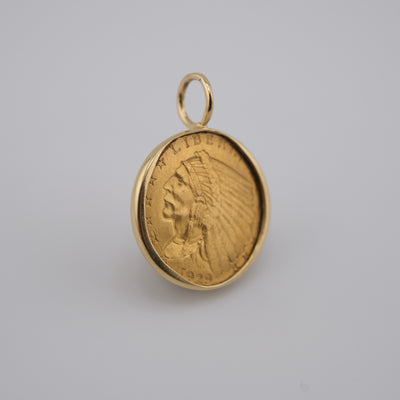 Indian Head Quarter Eagle – U.S. Gold Coin Pendant in 18k Gold with 14k Chain (The Peregrine Collection)