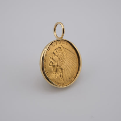 Indian Head Quarter Eagle – U.S. Gold Coin Pendant in 18k Gold with 14k Chain (The Peregrine Collection)