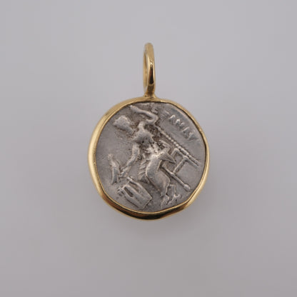 Alexander the Great – Silver Drachm Pendant in Solid 18k Gold