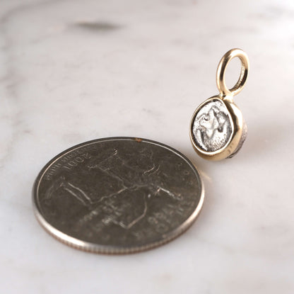 Ancient Greek 1⁄12 Stater of Miletos Set in 14k Gold (Lion)