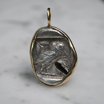 Athenian Owl set in 18k Gold