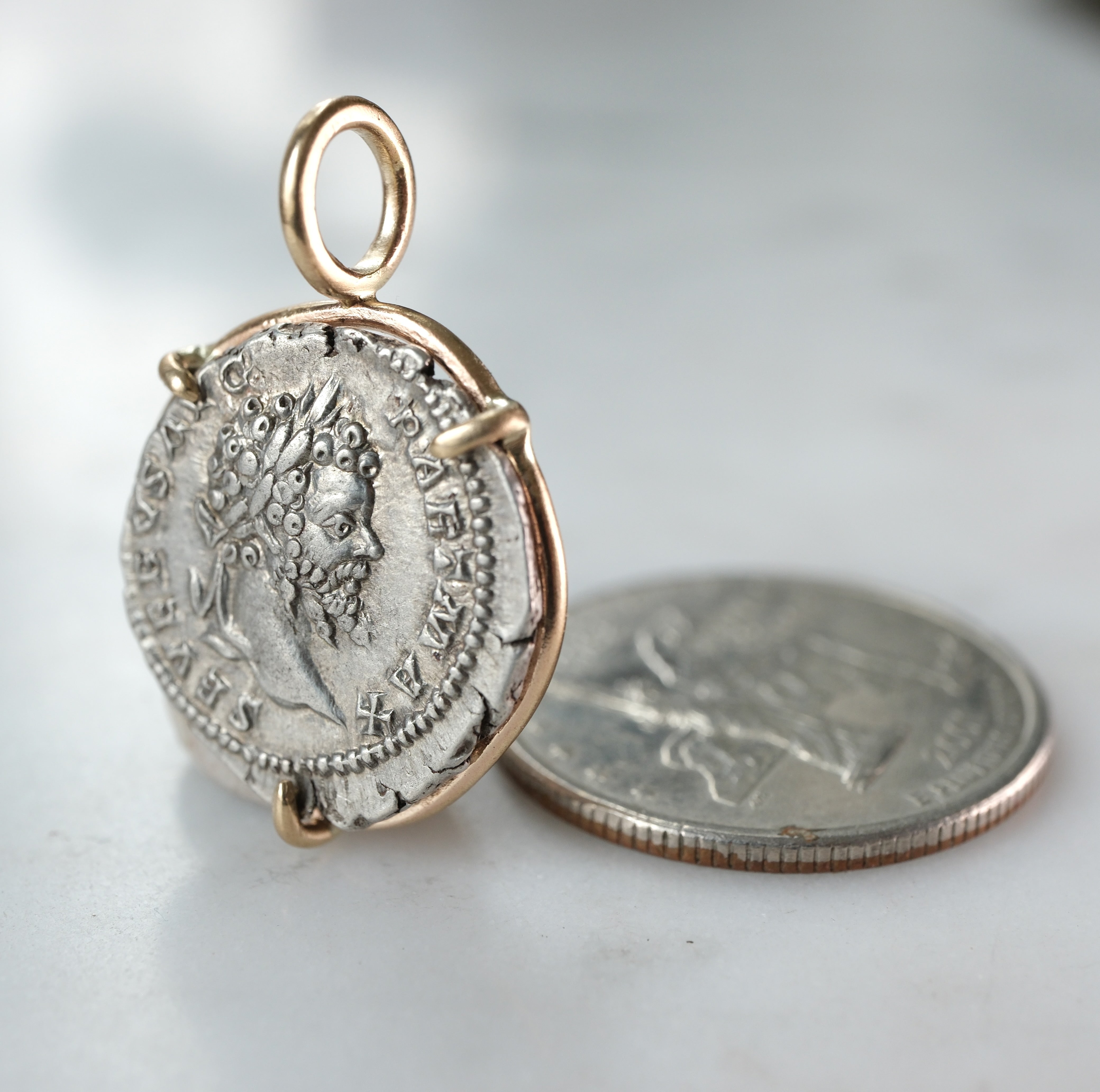 Septimius Severus Victory Denarius Pendant in 18k Gold