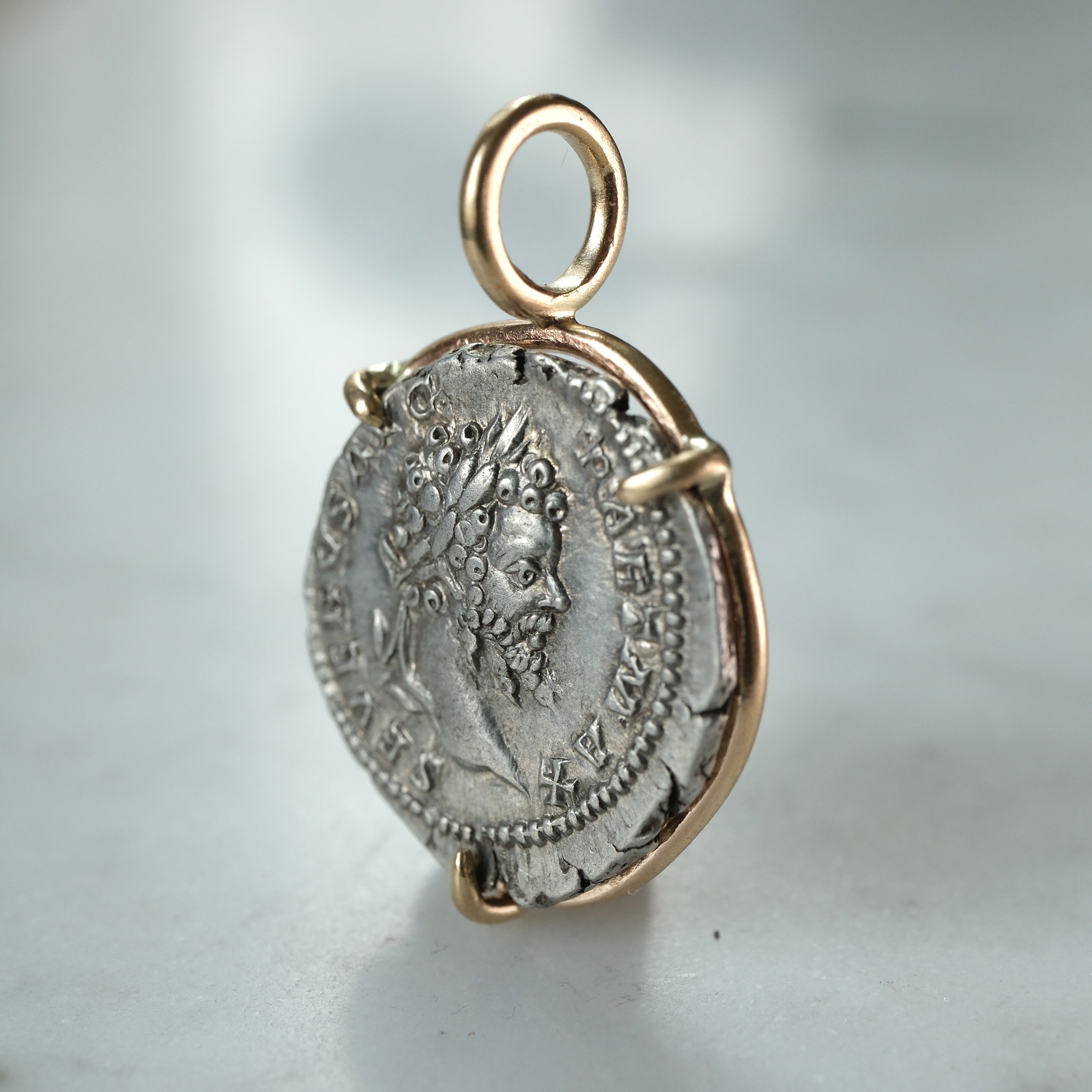 Septimius Severus Victory Denarius Pendant in 18k Gold