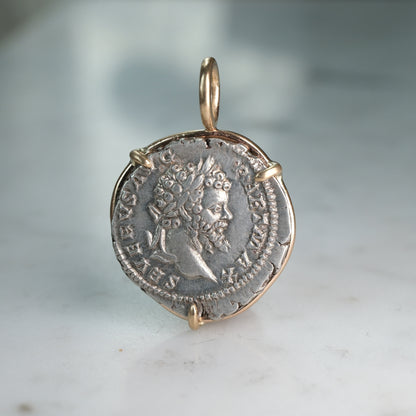 Septimius Severus Victory Denarius Pendant in 18k Gold
