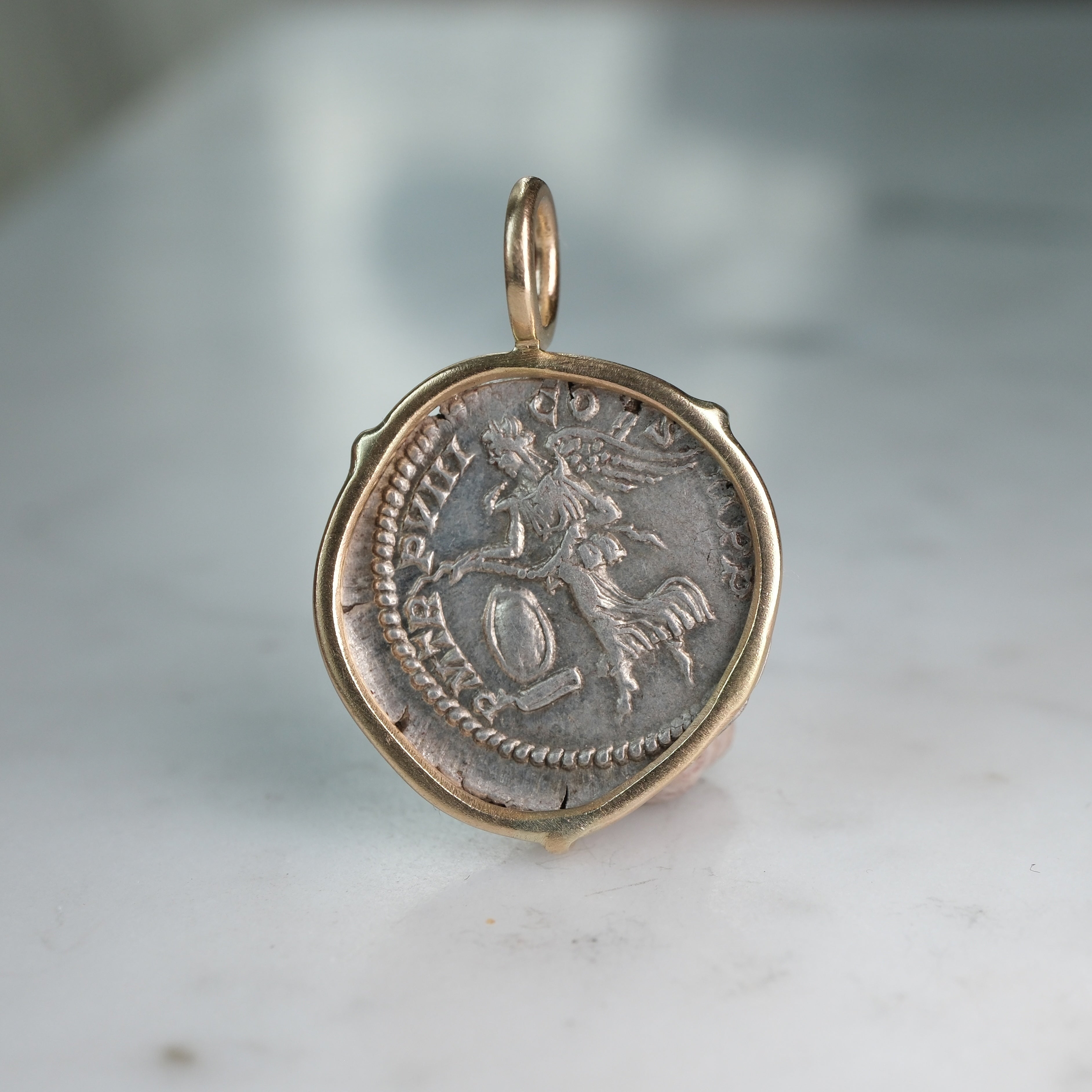 Septimius Severus Victory Denarius Pendant in 18k Gold