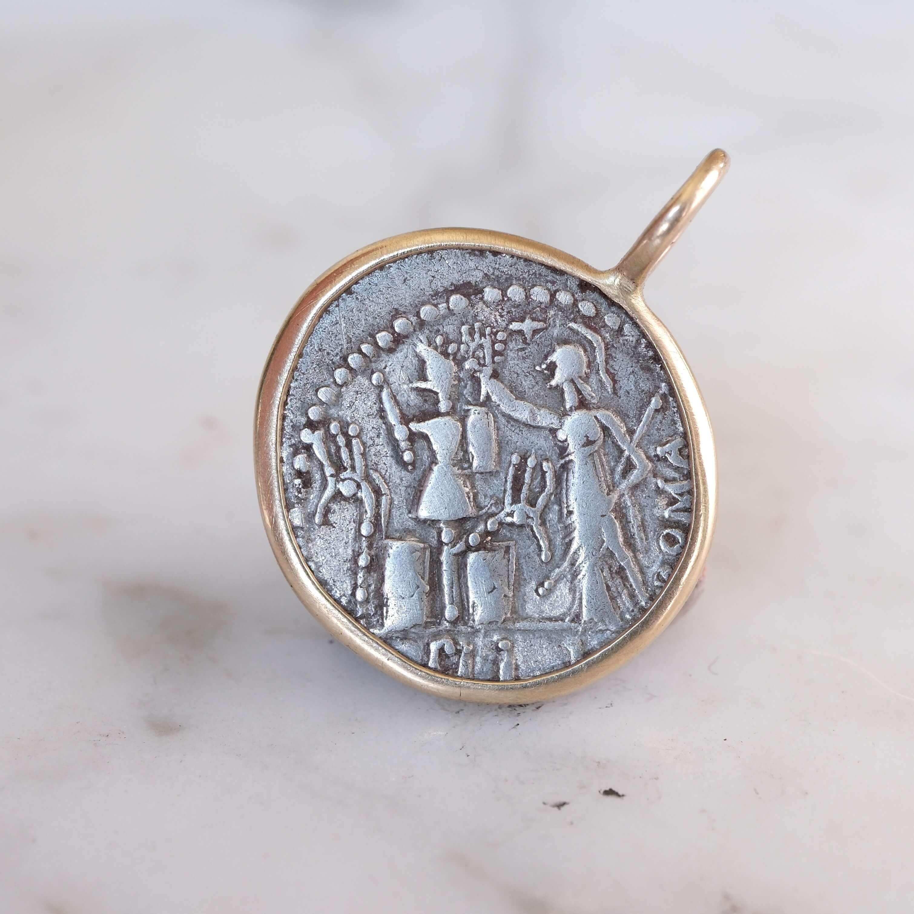 Janus and the Triumph of Rome | 119 BC | Republican Denarius in 18k Gold