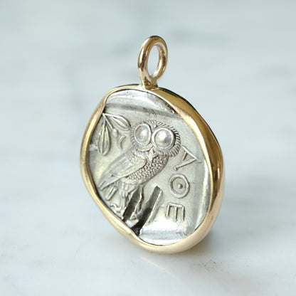 Athenian Owl Silver Drachm in 14k Gold #6