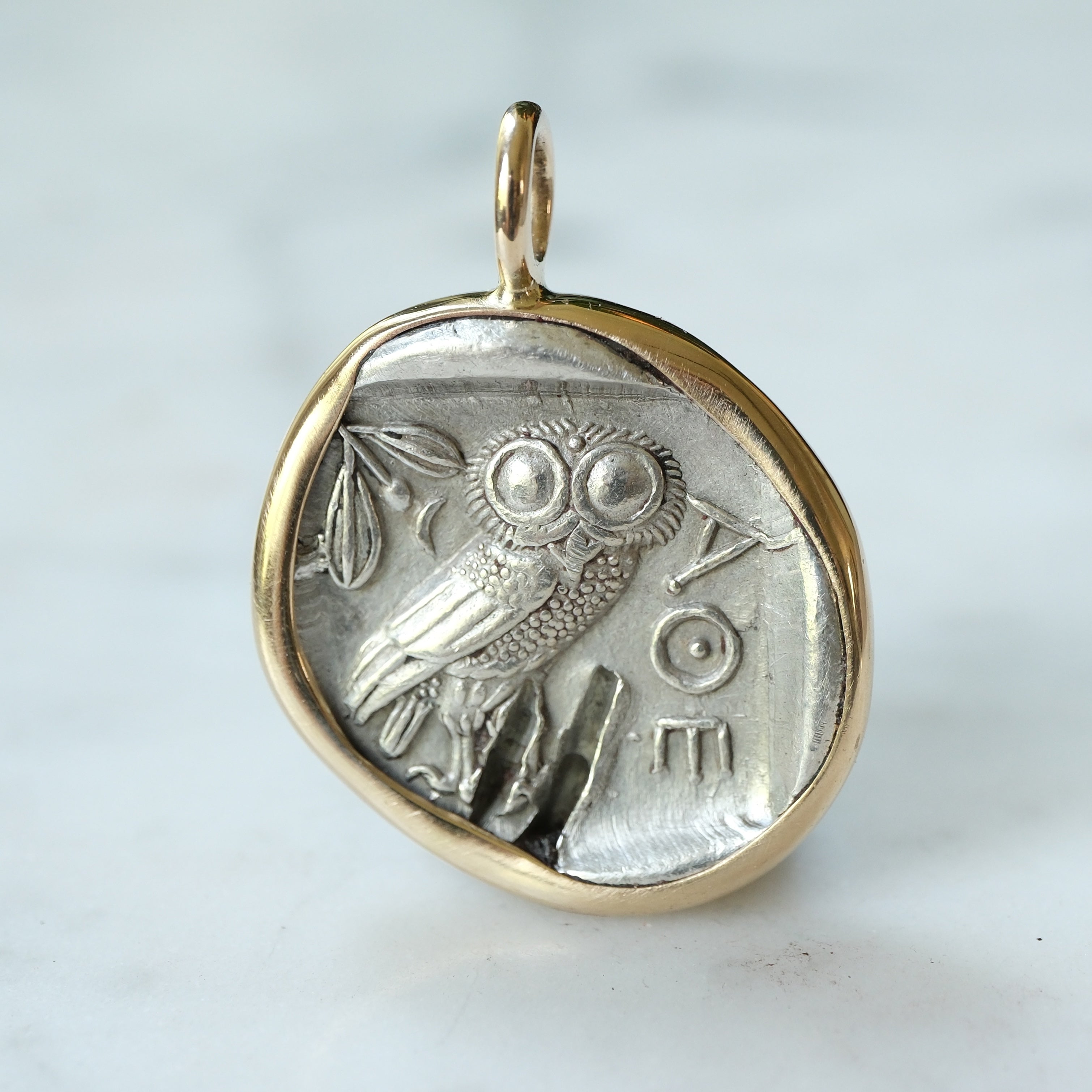 Athenian Owl Silver Drachm in 14k Gold #6