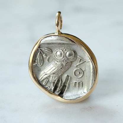 Athenian Owl Silver Drachm in 14k Gold #6