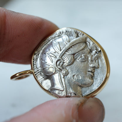 Athenian Owl Silver Drachm in 14k Gold #6
