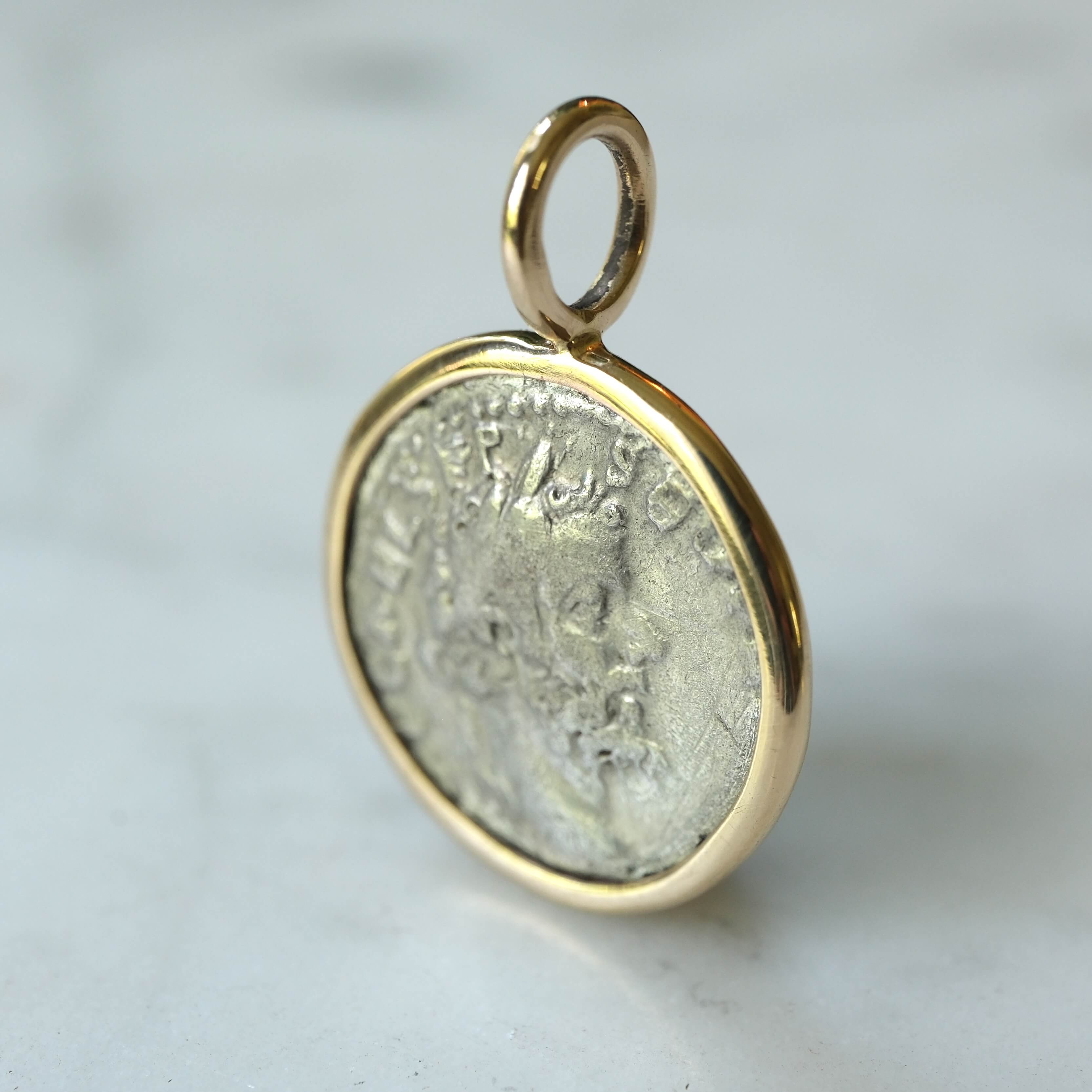 Roman Republican Denarius Pendant | Sol and the Seven Stars in 18k Gold