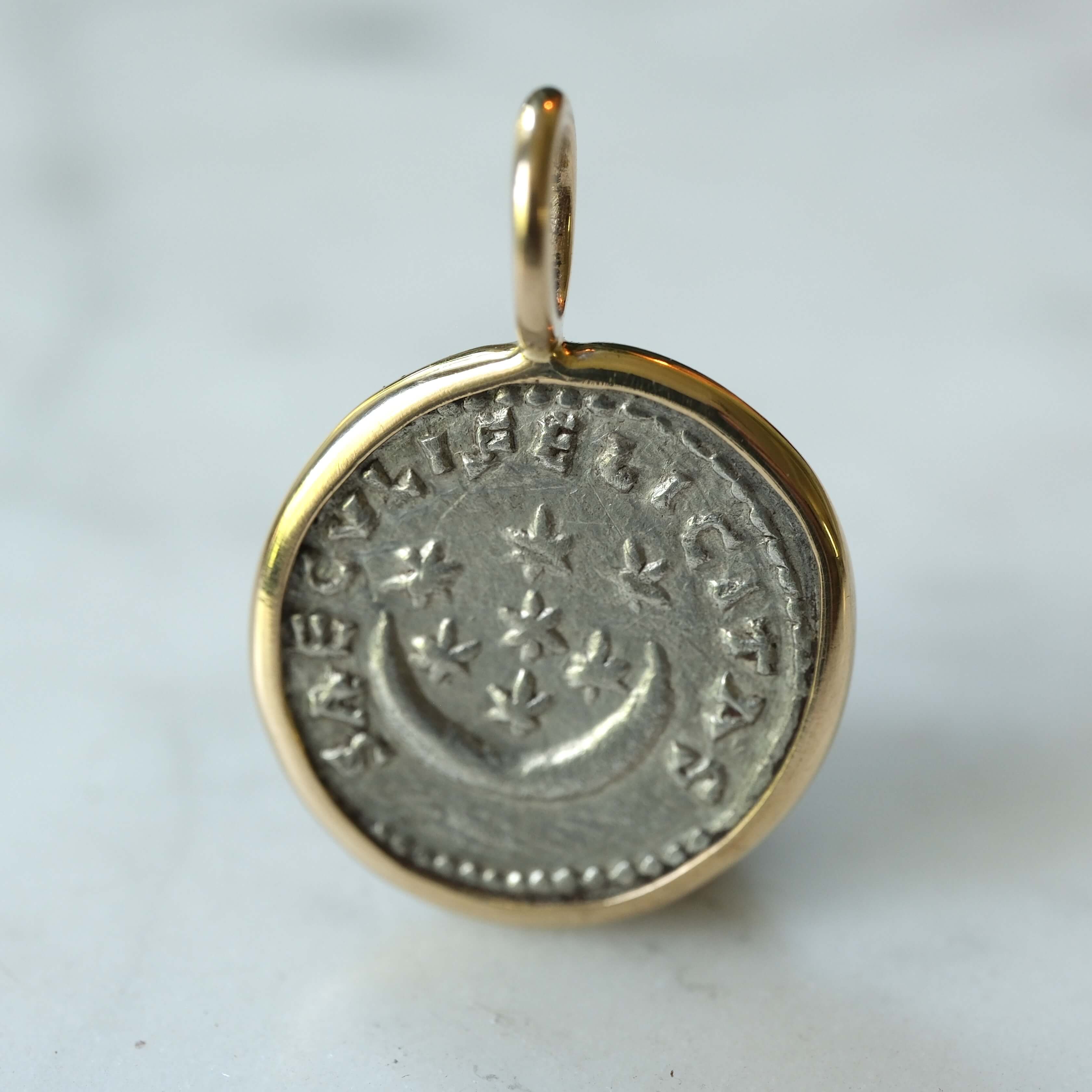 Roman Republican Denarius Pendant | Sol and the Seven Stars in 18k Gold