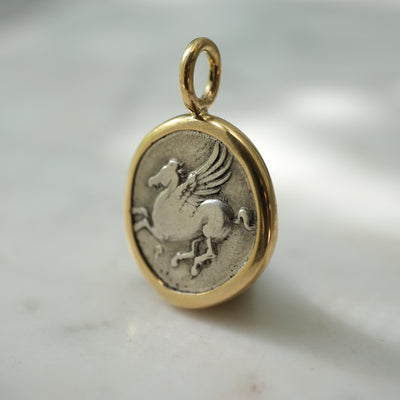Corinthian Pegasos (Athena and Hermes) Pendant in Handcrafted 14k Gold