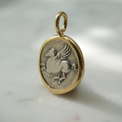 Corinthian Pegasos (Athena and Hermes) Pendant in Handcrafted 14k Gold