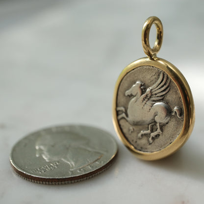 Corinthian Pegasos (Athena and Hermes) Pendant in Handcrafted 14k Gold