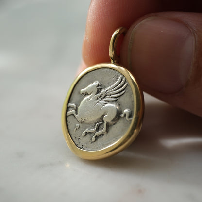 Corinthian Pegasos (Athena and Hermes) Pendant in Handcrafted 14k Gold