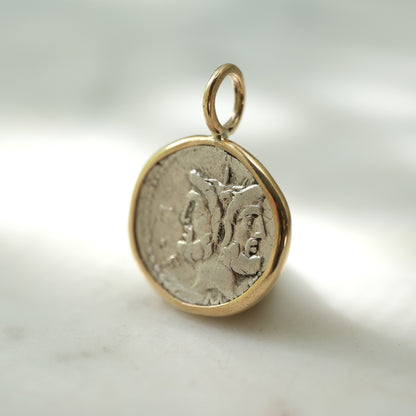 Roman Republican Janus Denarius Pendant in Handcrafted 14k Gold