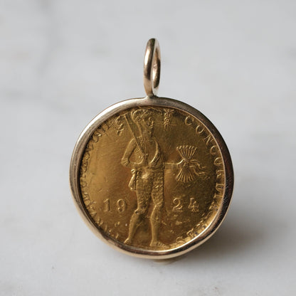 17th Century Dutch Gold Ducat Pendant in Handcrafted 14k Gold