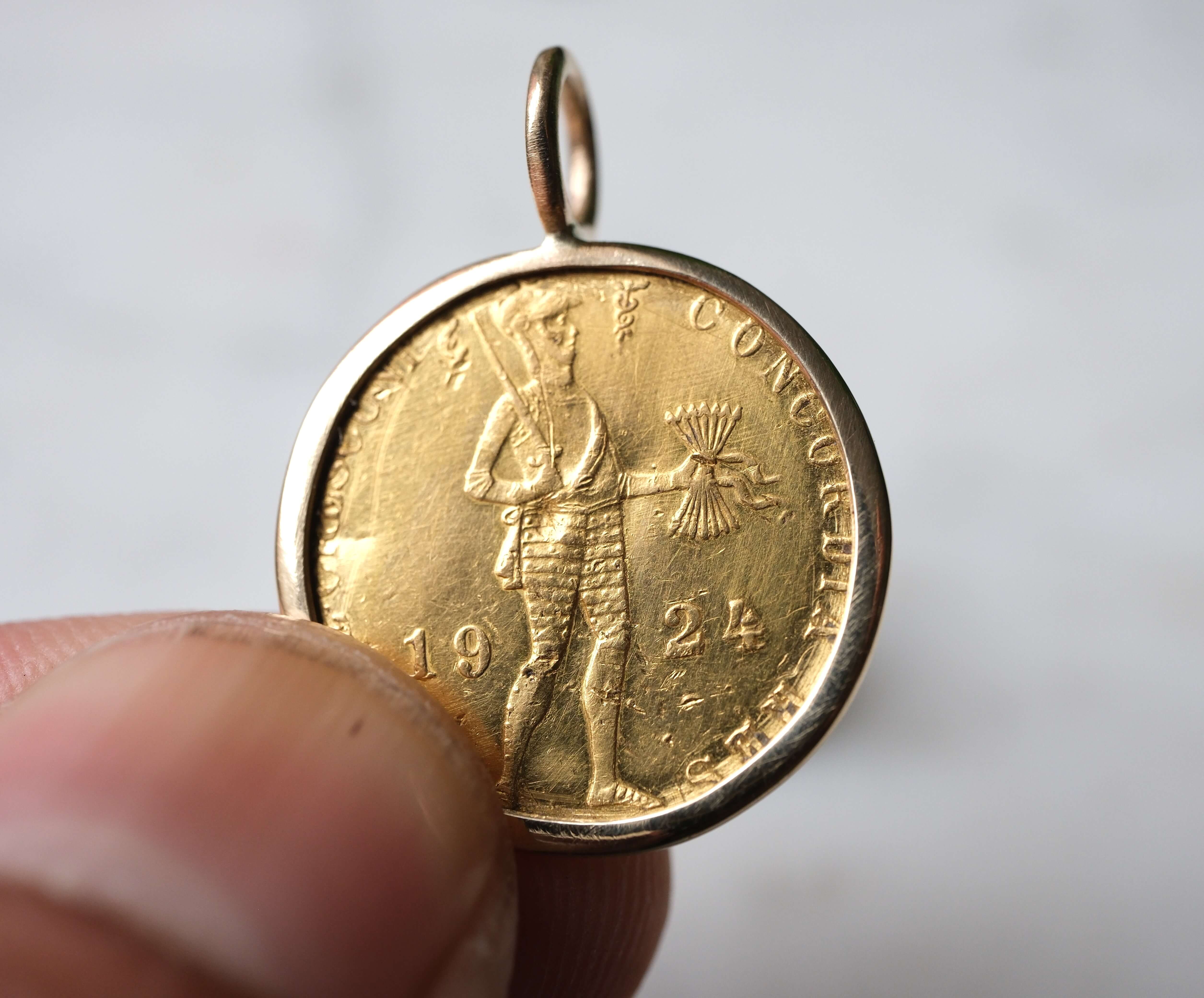 17th Century Dutch Gold Ducat Pendant in Handcrafted 14k Gold