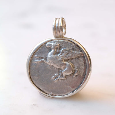 Pegasos & Athena — Ancient Greek Silver Stater of Ambrakia Pendant in Sterling Silver