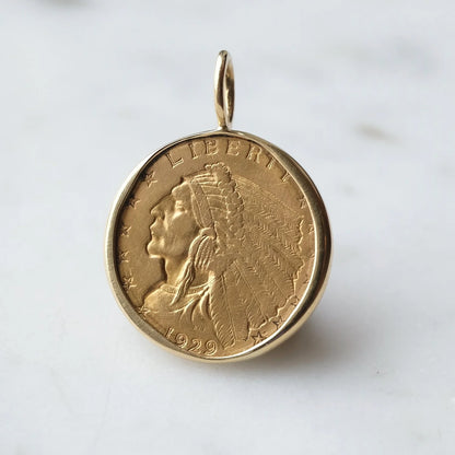 Indian Head Quarter Eagle – U.S. Gold Coin Pendant in 18k Gold with 14k Chain (The Peregrine Collection)