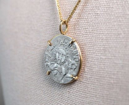 Seljuk Lion & Sun Dirhem Pendant in 18k Gold