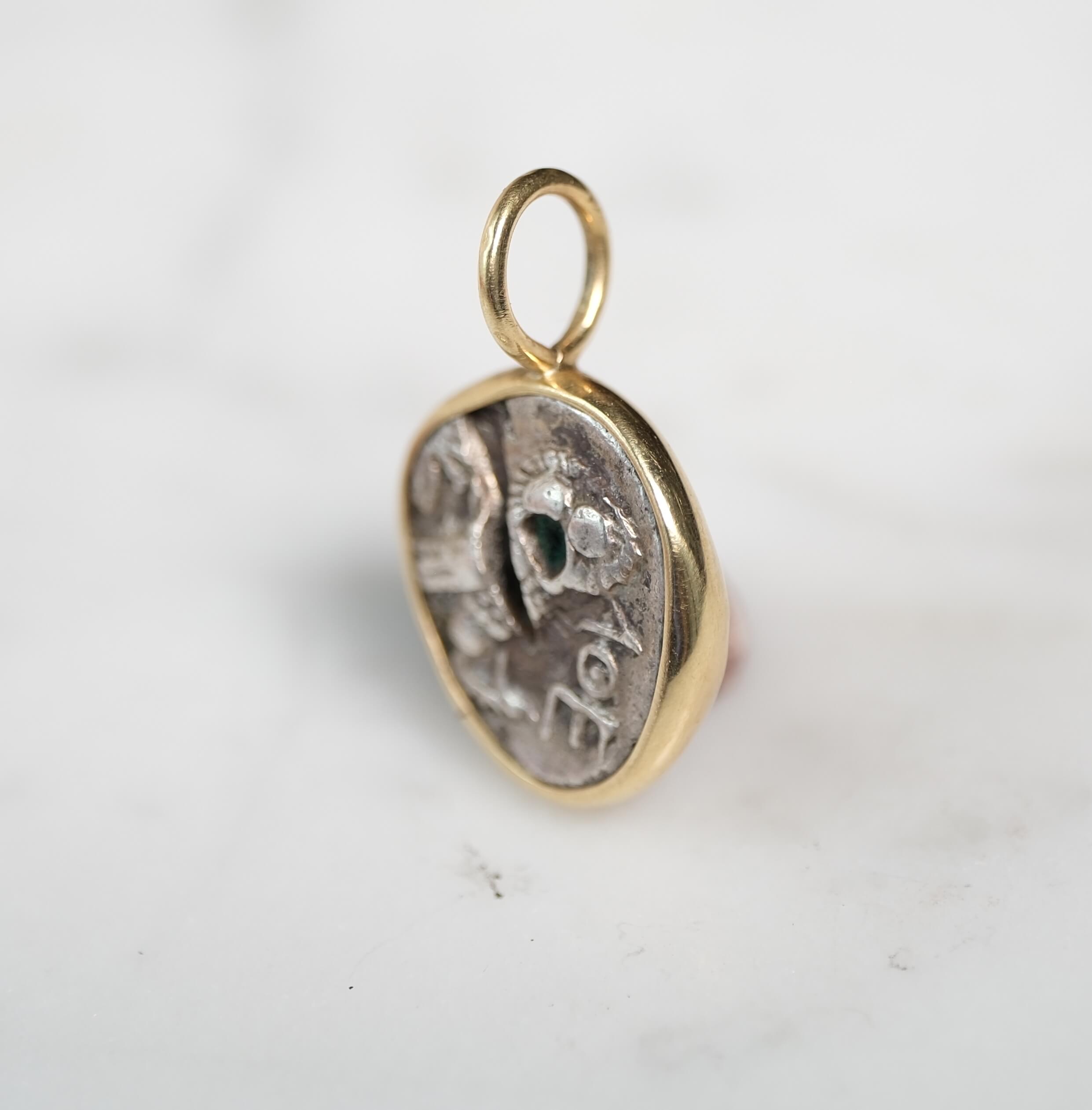 Athena & Owl | Greek Levant, 5th Century BC | Silver Drachm in 18k Gold