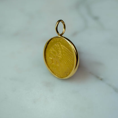 Indian Head Quarter Eagle – U.S. Gold Coin Pendant in 18k Gold with 14k Chain (The Peregrine Collection)